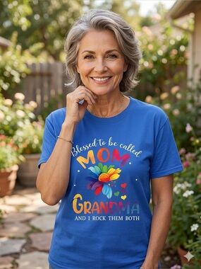 Statement T-Shirt - Blessed to be called Mom, Grandma And I Rock Them Both.